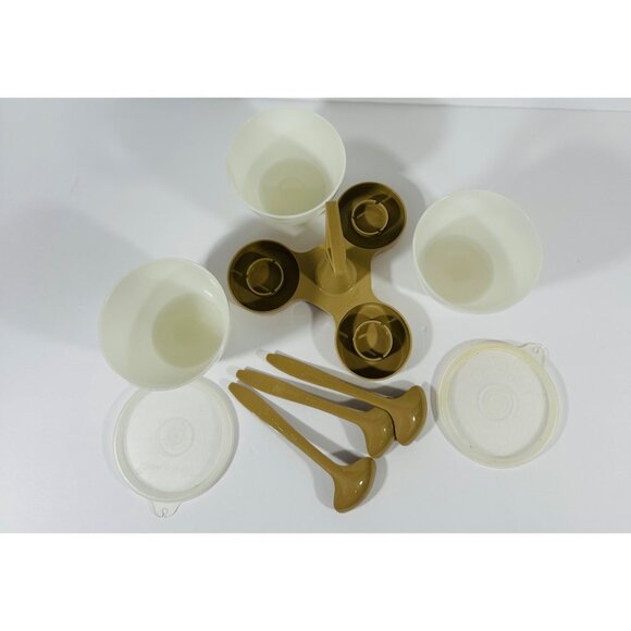 Tupperware Vintage Kitchen Condiment Set #757-3 With 3 Cups 3 Spoons 2 Lids & Ca - Picture 5 of 10